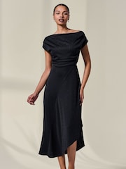 Jolie Moi Black Asymmetric Draped Midi Dress - Image 5 of 6