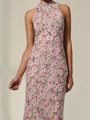 Jolie Moi Purple Chiffon Halterneck Printed Midaxi Dress - Image 3 of 6
