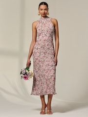 Jolie Moi Purple Chiffon Halterneck Printed Midaxi Dress - Image 5 of 6