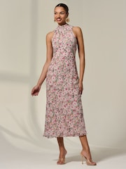 Jolie Moi Purple Chiffon Halterneck Printed Midaxi Dress - Image 6 of 6