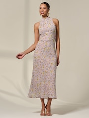 Jolie Moi Pink Sleeveless Chiffon Halterneck Midaxi Dress - Image 1 of 6