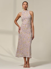 Jolie Moi Pink Sleeveless Chiffon Halterneck Midaxi Dress - Image 4 of 6