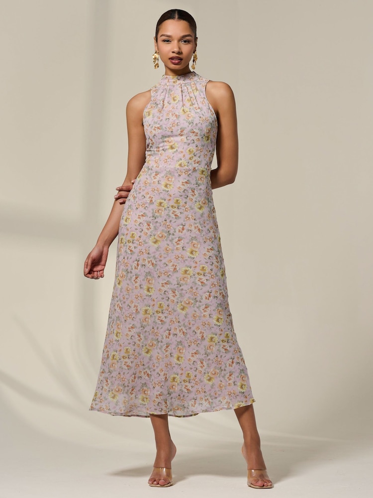 Jolie Moi Pink Sleeveless Chiffon Halterneck Midaxi Dress - Image 6 of 6