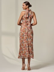 Jolie Moi Natural Chiffon Halterneck Printed Midaxi Dress - Image 2 of 6