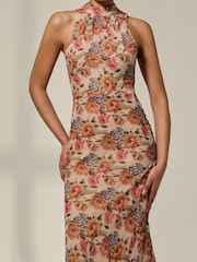 Jolie Moi Natural Chiffon Halterneck Printed Midaxi Dress - Image 3 of 6