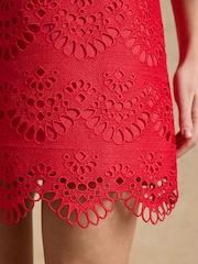 Joules Taylor Red Cayenne Broderie Shift Midi Dress - Image 8 of 9