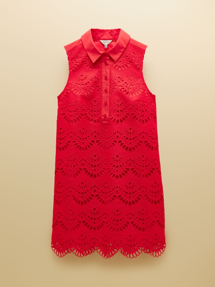 Joules Taylor Red Cayenne Broderie Shift Midi Dress - Image 9 of 9