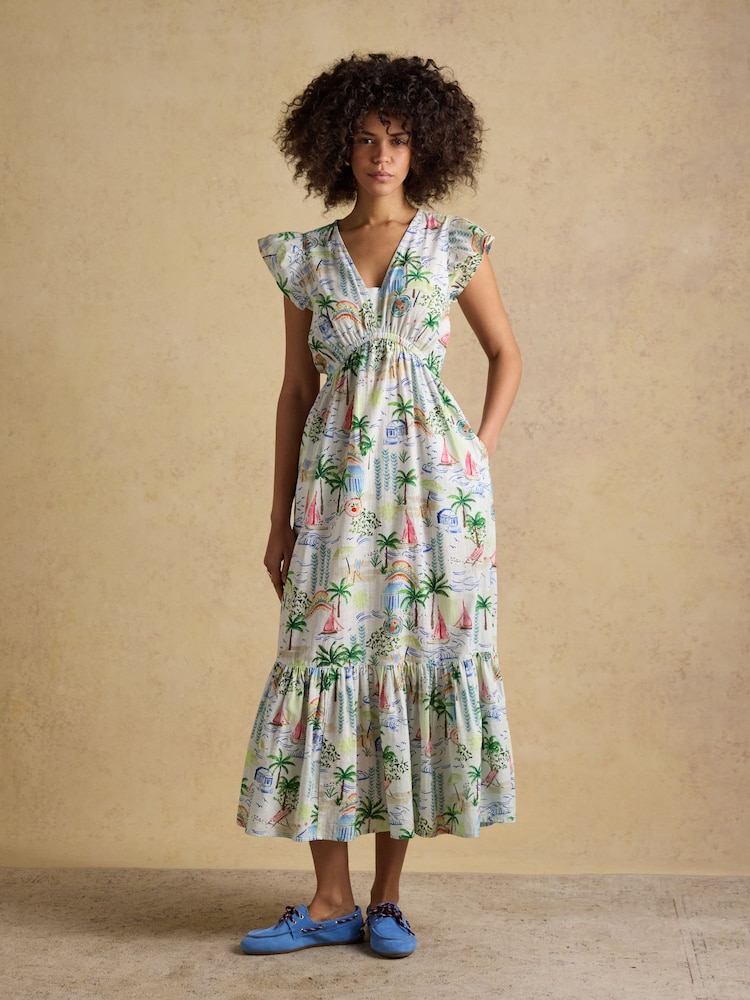 Joules Winnie Multi/White Frill Shoulder Maxi Dress - Image 1 of 8