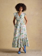 Joules Winnie Multi/White Frill Shoulder Maxi Dress - Image 6 of 8