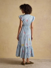 Joules Winnie Blue/White Frill Shoulder Maxi Dress - Image 2 of 8