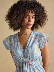 Joules Winnie Blue/White Frill Shoulder Maxi Dress - Image 4 of 8