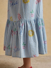 Joules Winnie Blue/White Frill Shoulder Maxi Dress - Image 5 of 8