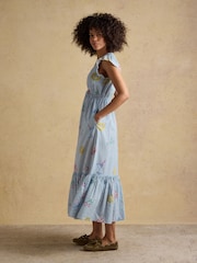 Joules Winnie Blue/White Frill Shoulder Maxi Dress - Image 6 of 8