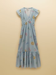 Joules Winnie Blue/White Frill Shoulder Maxi Dress - Image 8 of 8