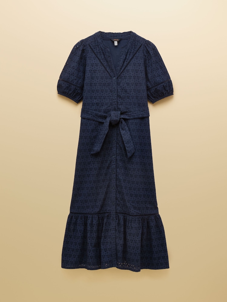 Joules Susanna Navy Short Sleeve Broderie Midi Dress - Image 10 of 10