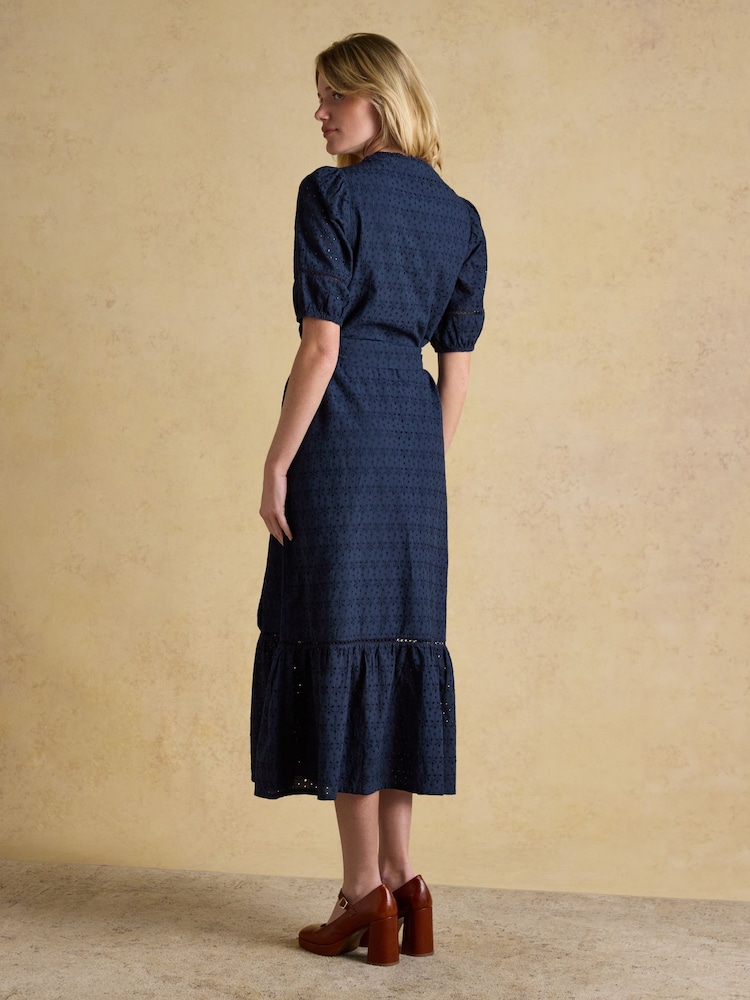 Joules Susanna Navy Short Sleeve Broderie Midi Dress - Image 2 of 10