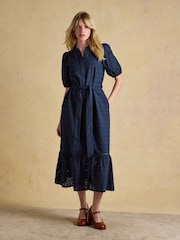 Joules Susanna Navy Short Sleeve Broderie Midi Dress - Image 4 of 10