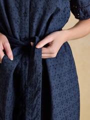 Joules Susanna Navy Short Sleeve Broderie Midi Dress - Image 5 of 10