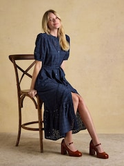 Joules Susanna Navy Short Sleeve Broderie Midi Dress - Image 7 of 10