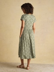 Joules Nia Khaki Geo Short Sleeve Jersey Dress - Image 2 of 10