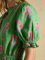 Joules Larissa Green & Pink Foulard Print Tie Neck Midi Dress - Image 4 of 9