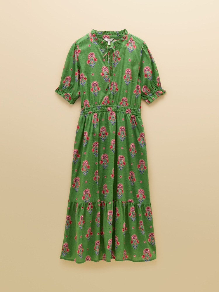 Joules Larissa Green & Pink Foulard Print Tie Neck Midi Dress - Image 9 of 9 Joules Larissa Green & Pink Foulard Print Tie Neck Midi Dress - Image 9 of 9