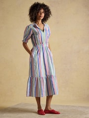 Joules Larissa Multi Striped Tie Neck Midi Dress - Image 1 of 9
