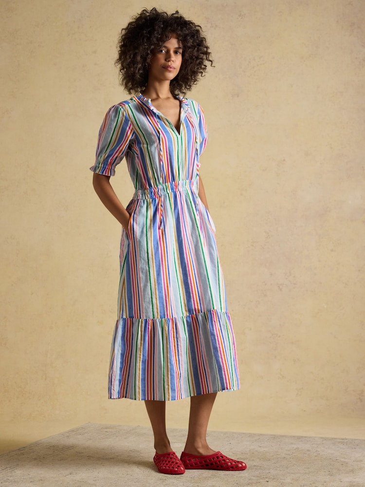 Joules Larissa Multi Striped Tie Neck Midi Dress - Image 1 of 9 Joules Larissa Multi Striped Tie Neck Midi Dress - Image 1 of 9
