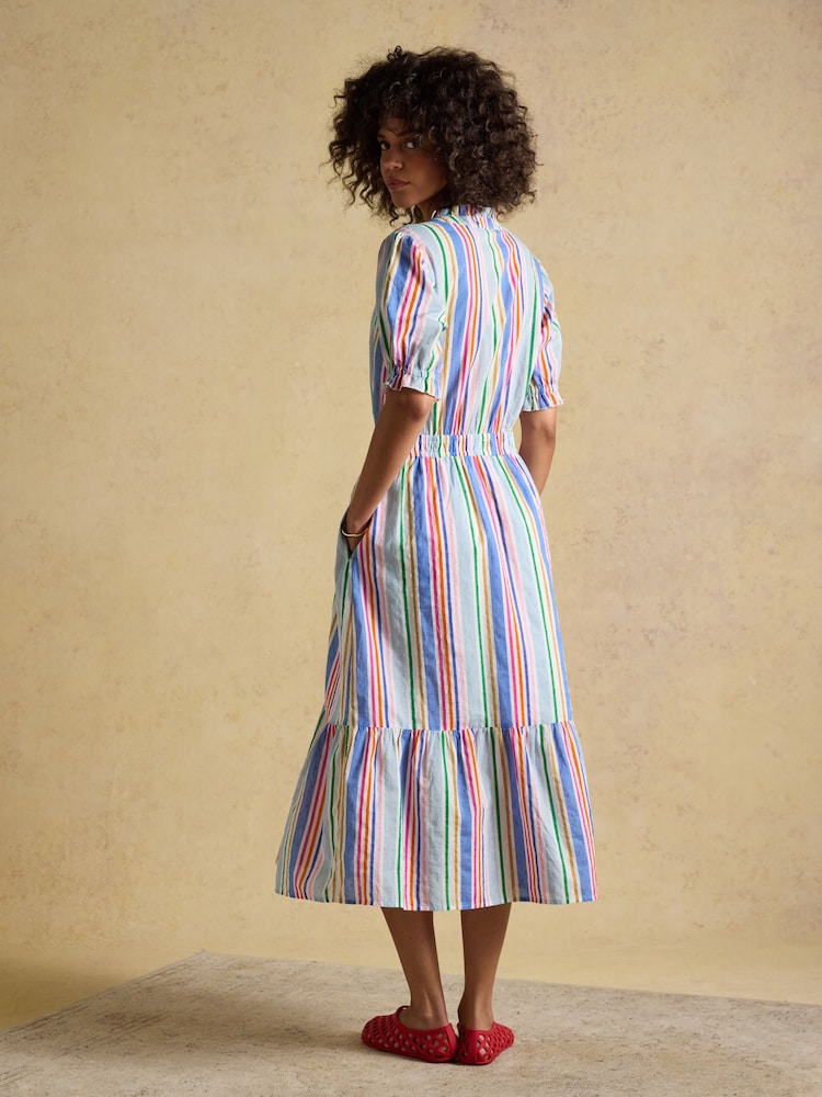 Joules Larissa Multi Striped Tie Neck Midi Dress - Image 2 of 9 Joules Larissa Multi Striped Tie Neck Midi Dress - Image 2 of 9