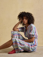 Joules Larissa Multi Striped Tie Neck Midi Dress - Image 4 of 9