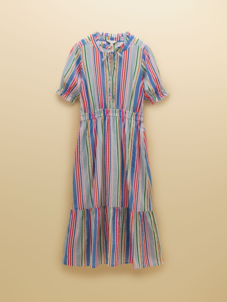 Joules Larissa Multi Striped Tie Neck Midi Dress - Image 9 of 9 Joules Larissa Multi Striped Tie Neck Midi Dress - Image 9 of 9