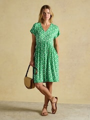 Joules Nia Green & White Foulard Jersey Short Dress - Image 1 of 8