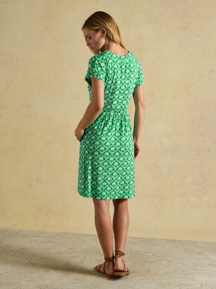 Joules Nia Green & White Foulard Jersey Short Dress - Image 2 of 8 Joules Nia Green & White Foulard Jersey Short Dress - Image 2 of 8