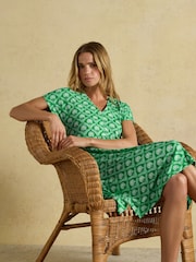 Joules Nia Green & White Foulard Jersey Short Dress - Image 4 of 8