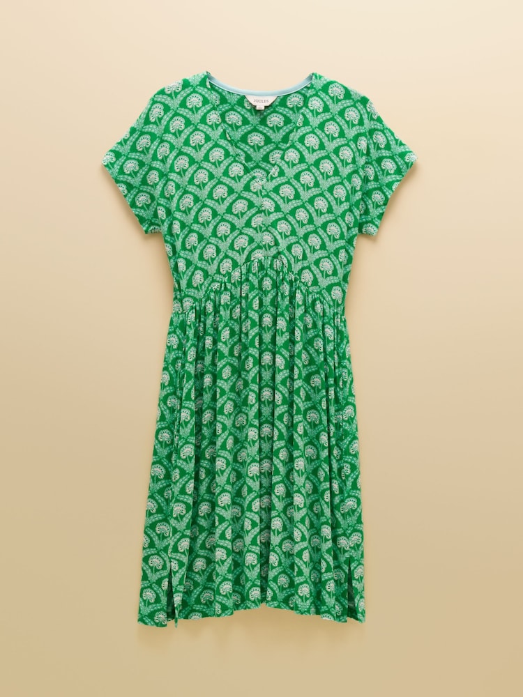 Joules Nia Green & White Foulard Jersey Short Dress - Image 8 of 8 Joules Nia Green & White Foulard Jersey Short Dress - Image 8 of 8