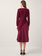 Monsoon Red Saz Asymmetrical Mix Satin Midi Dress - Image 2 of 4