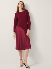 Monsoon Red Saz Asymmetrical Mix Satin Midi Dress - Image 4 of 4