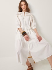 Monsoon Natural Tillie Cutwork Tiered Midi Dress - Image 1 of 4