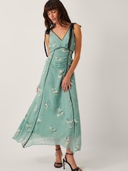 Monsoon Green Giselle Floral Print Bow Midi Dress - Image 1 of 4