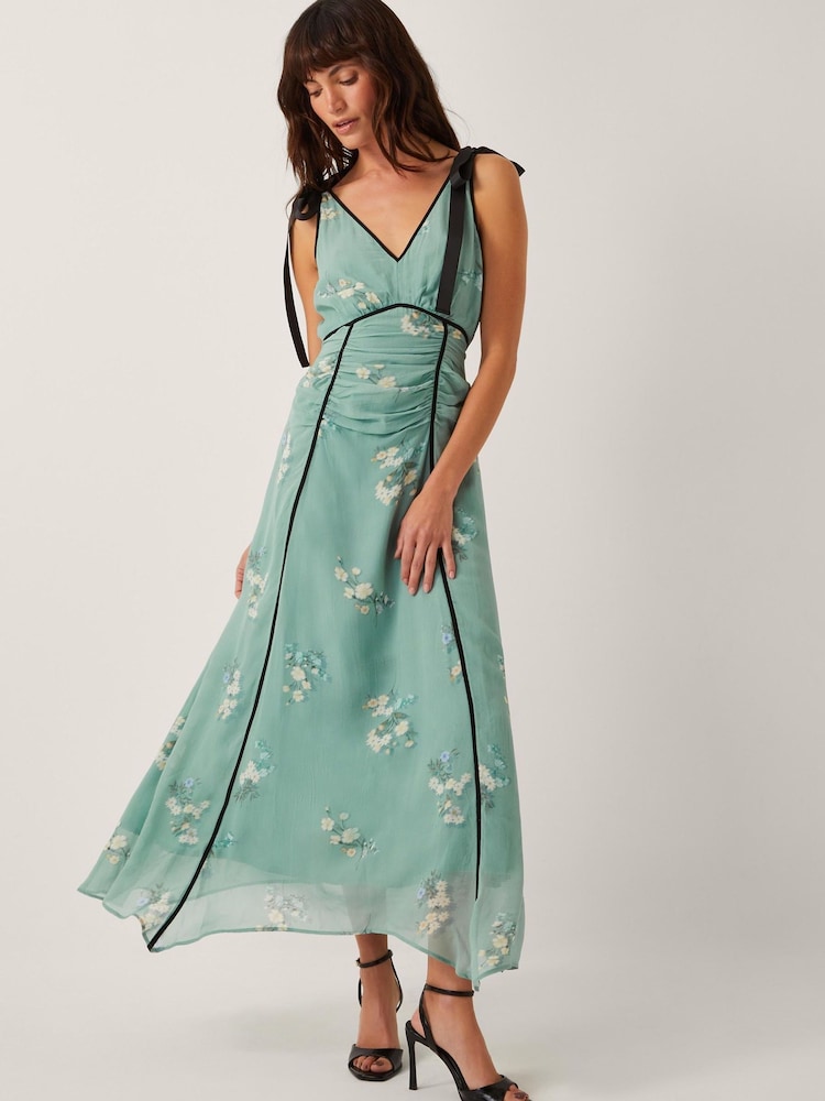 Monsoon Green Giselle Floral Print Bow Midi Dress - Image 1 of 4 Monsoon Green Giselle Floral Print Bow Midi Dress - Image 1 of 4