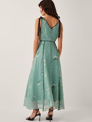 Monsoon Green Giselle Floral Print Bow Midi Dress - Image 3 of 4