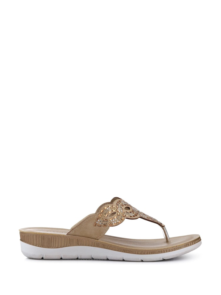 Pavers Gold Cushioned Toe Post Sandals - Image 1 of 5
