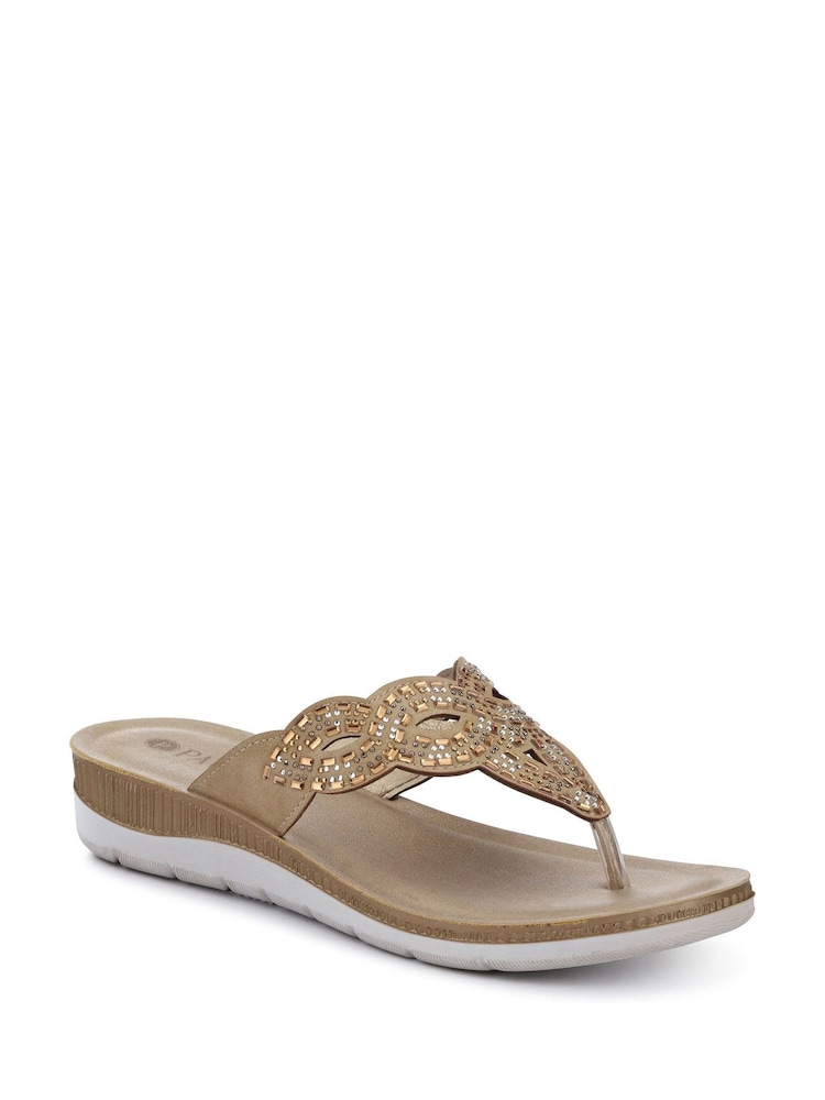 Pavers Gold Cushioned Toe Post Sandals - Image 2 of 5
