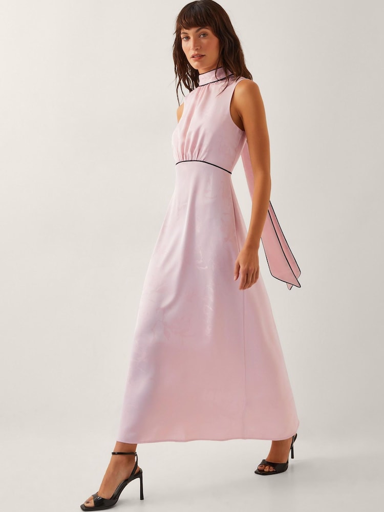 Monsoon Pink Maeve Sleeveless Satin Midi Dress - Image 1 of 4