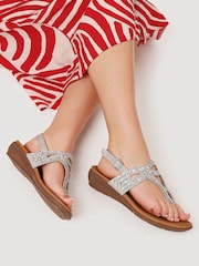 Pavers Silver Slingback Toe Post Sandals - Image 1 of 5