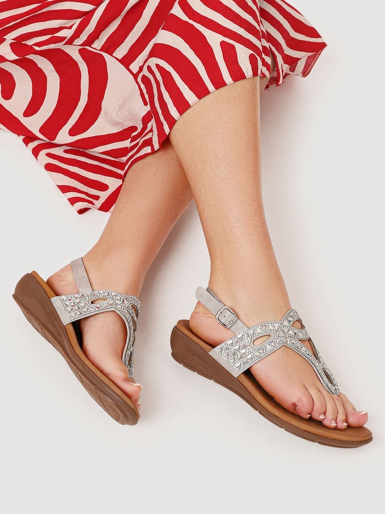 Pavers Silver Slingback Toe Post Sandals - Image 1 of 5