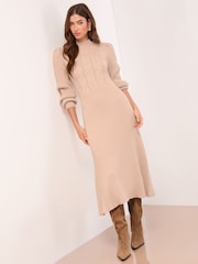 Lipsy Cable Knitted Blouson Sleeve Turtle Neck Midi Dress - صورة 1 من 5