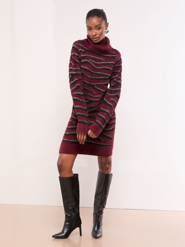 red cowl neck long sleeve dress Long Sleeve Cowl Front Mini Dress In Burgundy Slinky | EGO US