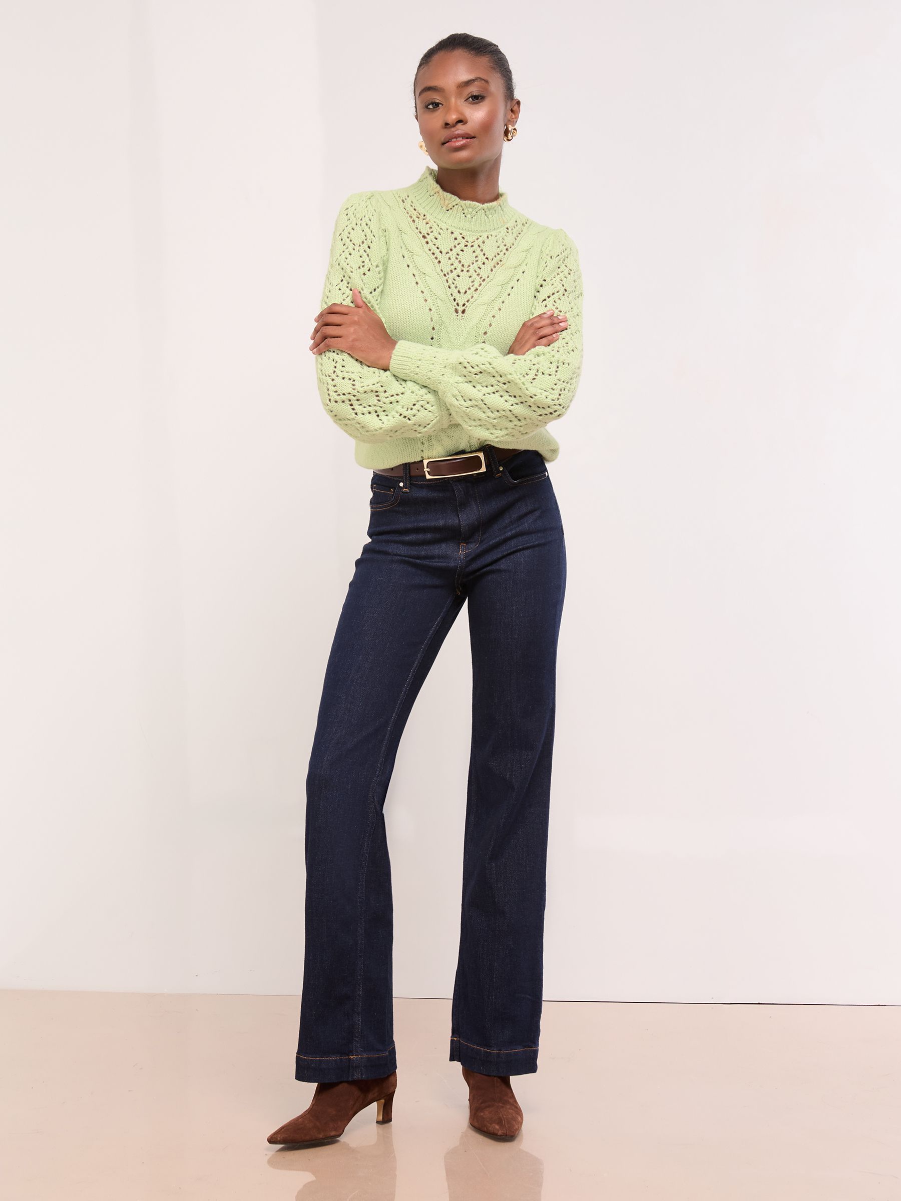 Buy Lipsy Green Pointelle Detail Stitch High Neck Knitted Jumper