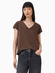 AllSaints Brown Anna V T-Shirt - Image 1 of 8